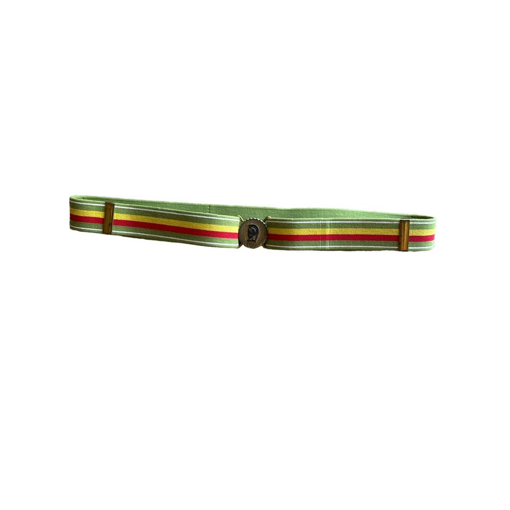 VTG Trojan Soldier Green Red Yellow White Striped Adj Suspender Belt up to 39”